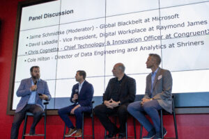 Customer panel discussion at Microsoft enterprise event hosted by NextPath and Trofeo