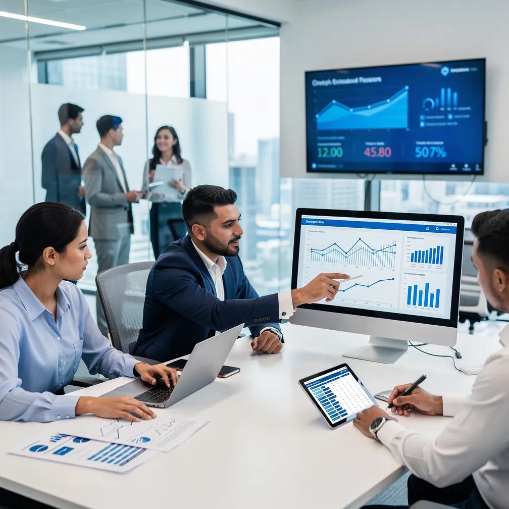 Finance and Accounting Hiring – Professional Team Finance and accounting professionals reviewing financial data in a modern corporate office